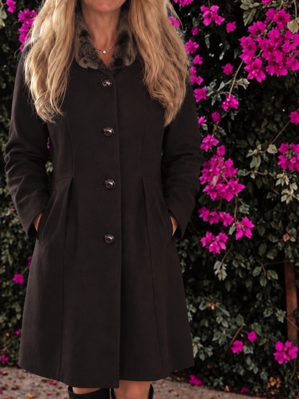 NWT Express Fur Collar Babydoll Wool Coat Size M